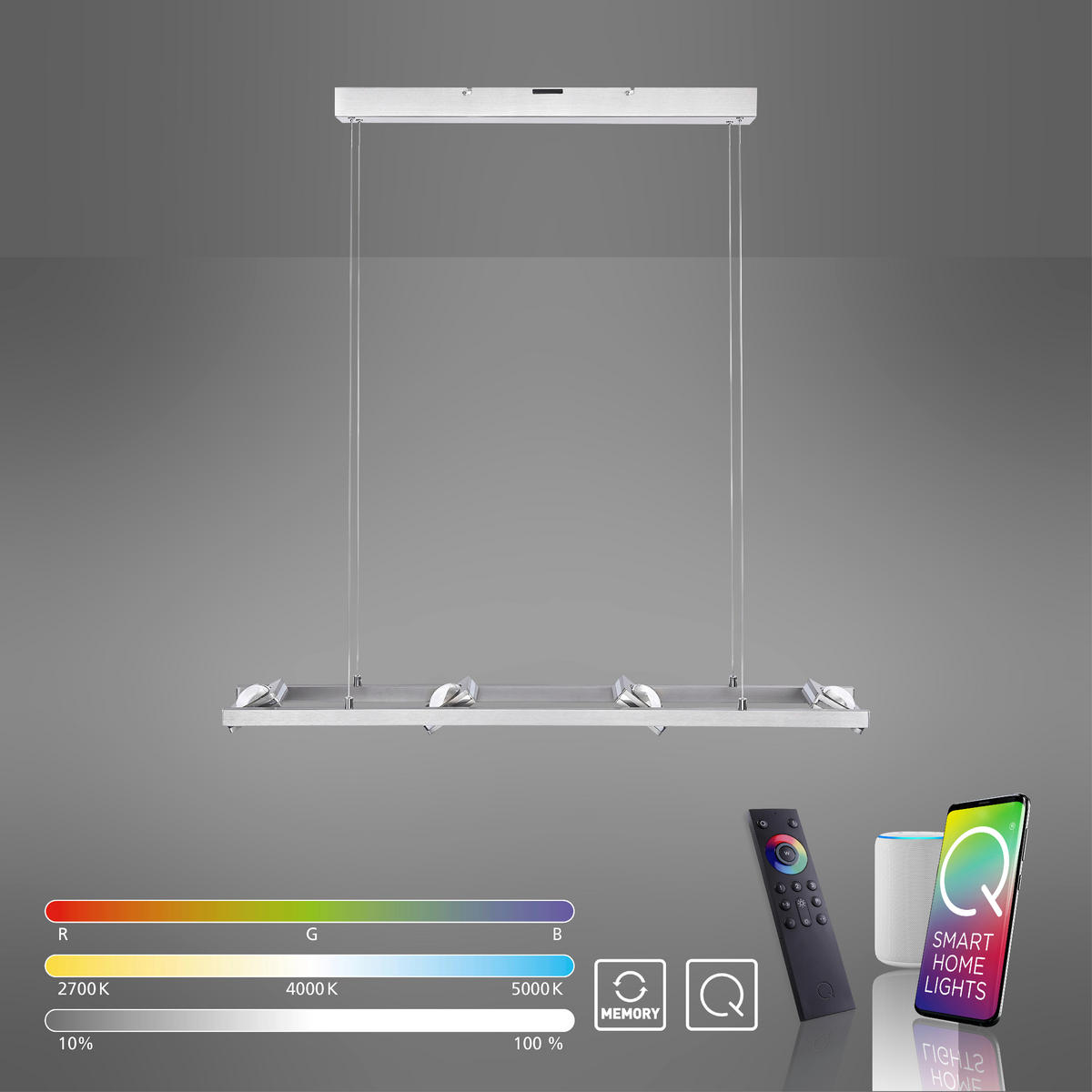 LED-HÄNGELEUCHTE  99/16,5/120 cm    - Edelstahlfarben, Design, Glas/Kunststoff (99/16,5/120cm) - Just Light