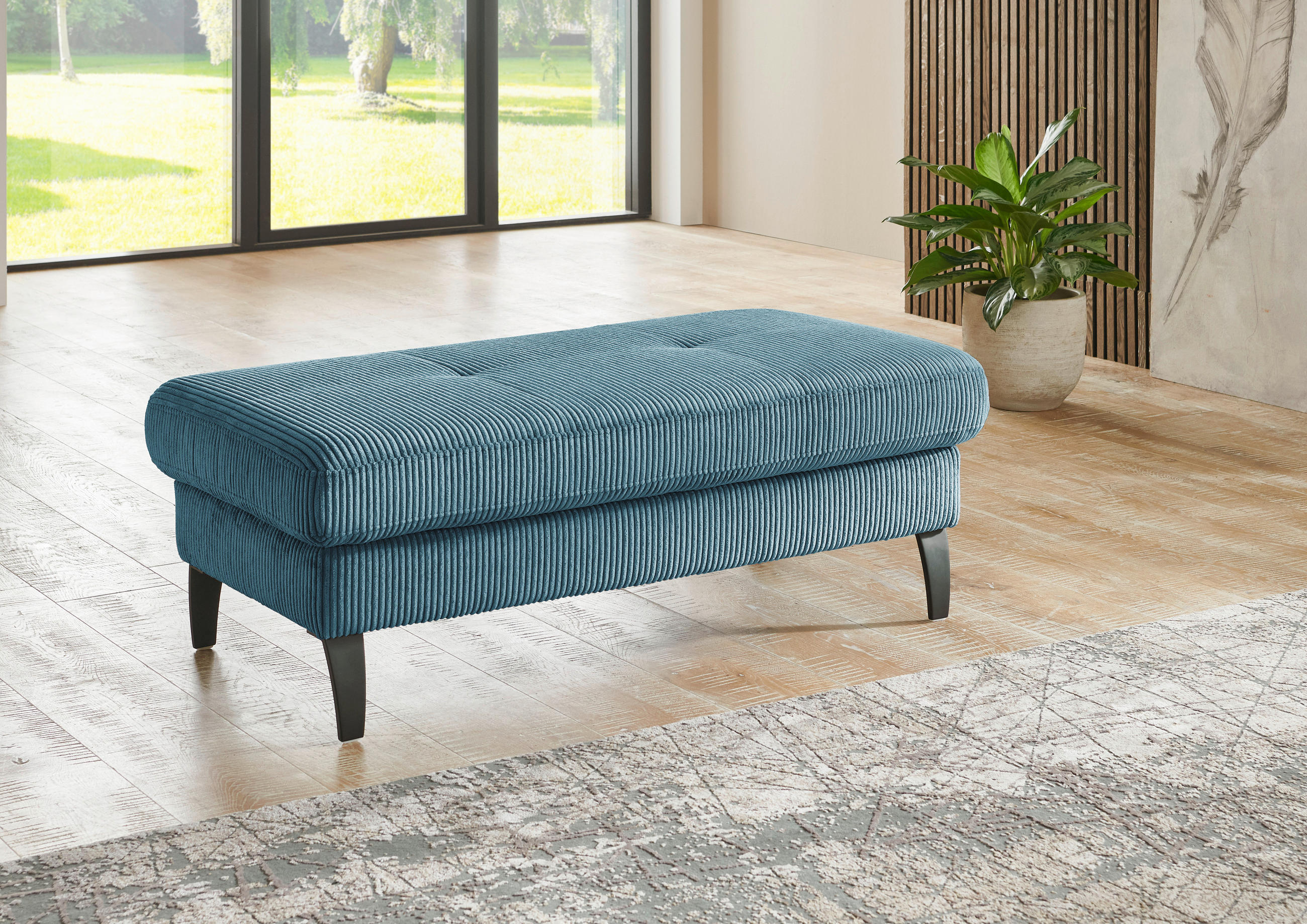 HOCKER in Textil Petrol  - Petrol/Schwarz, Modern, Textil/Metall (130/45/67cm) - Beldomo Style