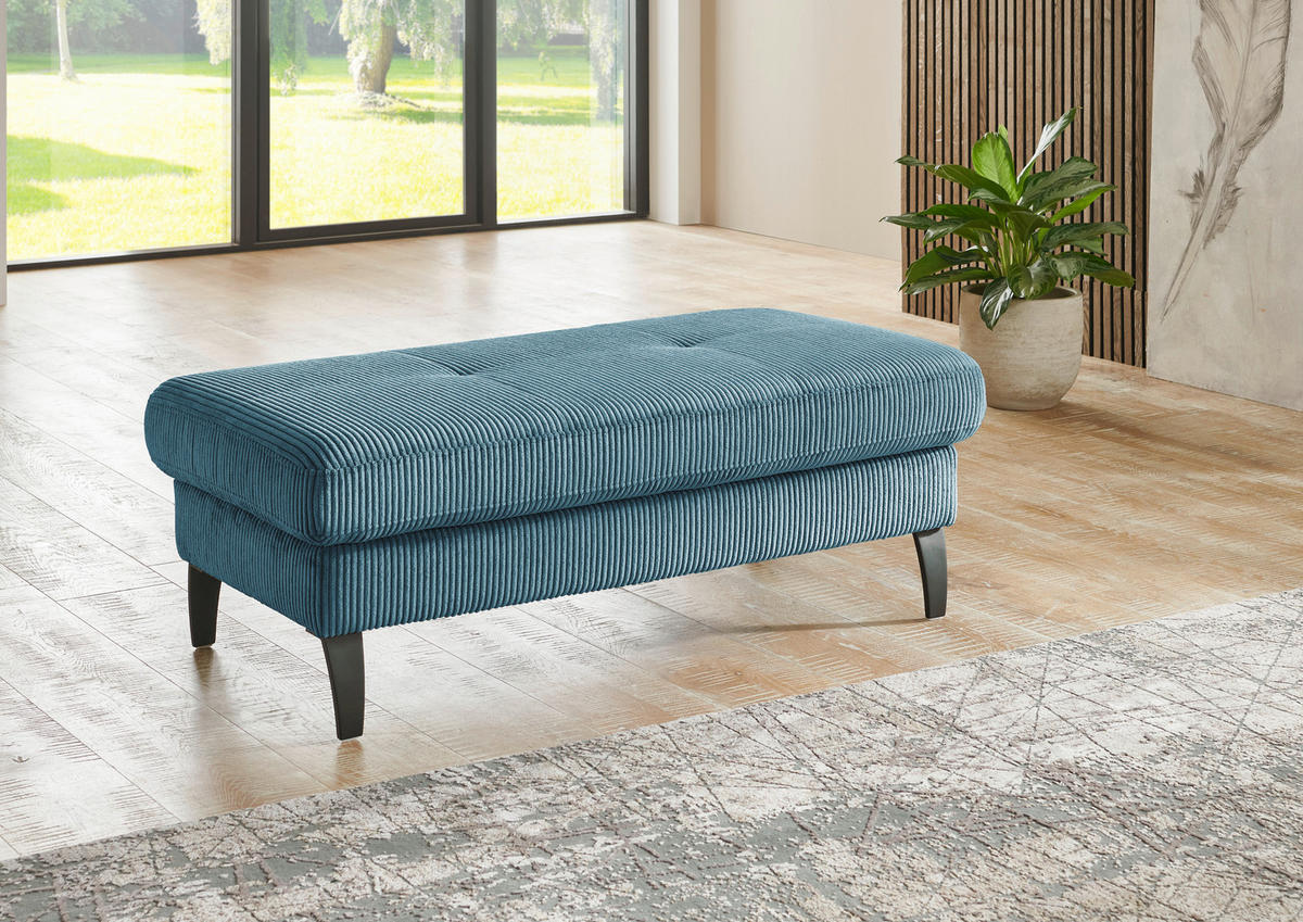 HOCKER in Textil Petrol  - Petrol/Schwarz, Modern, Textil/Metall (130/45/67cm) - Beldomo Style