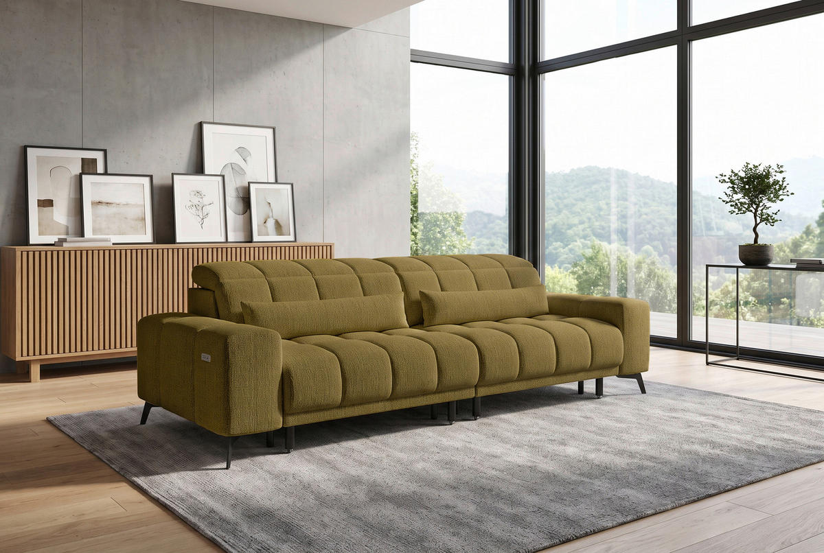 BIGSOFA Chenille Olivgrün  - Schwarz/Olivgrün, MODERN, Textil/Metall (300/112/121cm) - Xora