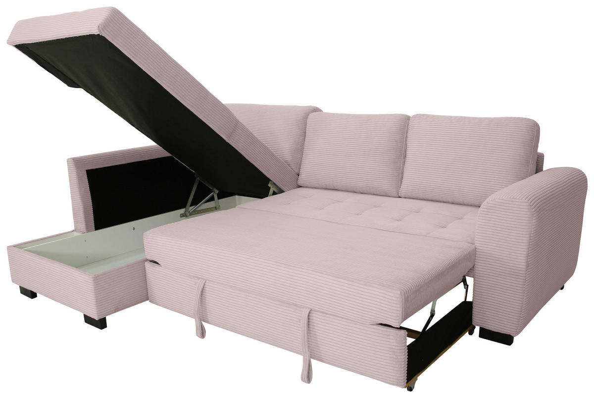 ECKSOFA JOHN Rosa Cord Rückenkissen, Bettkasten, Liegefläche im Originalstoff  - Schwarz/Rosa, Trend, Kunststoff/Textil (178/239cm) - P & B