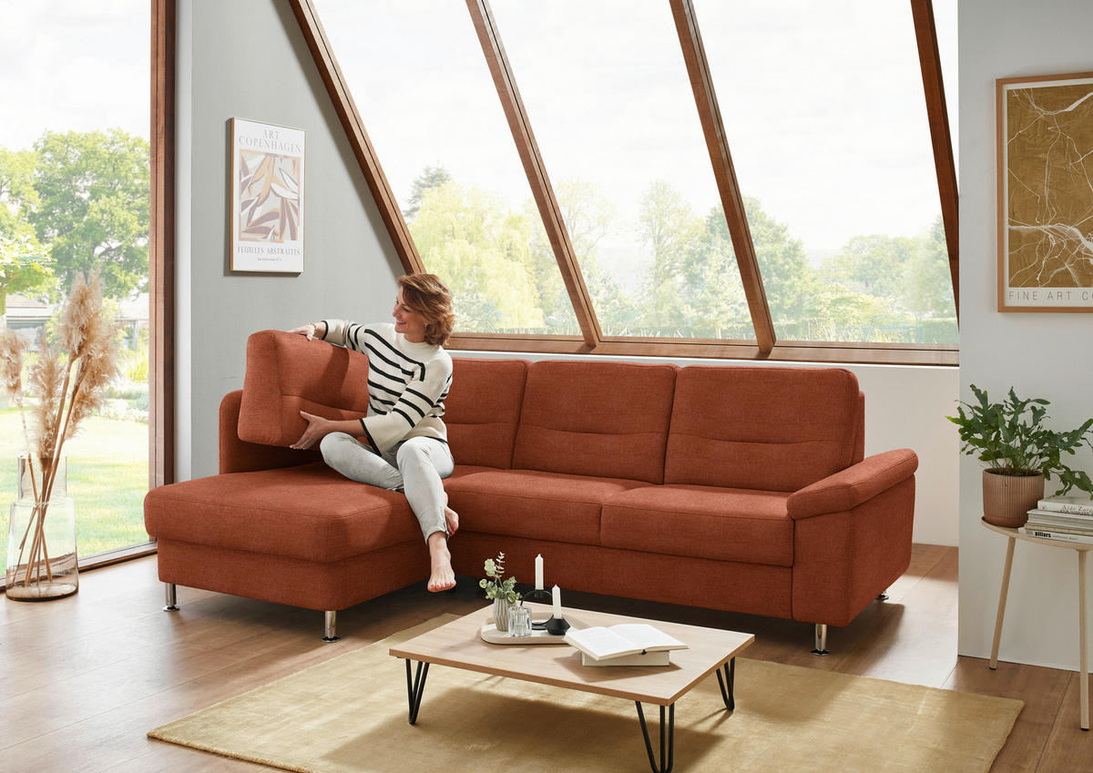 ECKSOFA  in Flachgewebe Terracotta  160/244 cm  - Terracotta/Alufarben, KONVENTIONELL, Textil/Metall (160/244cm) - Beldomo Comfort