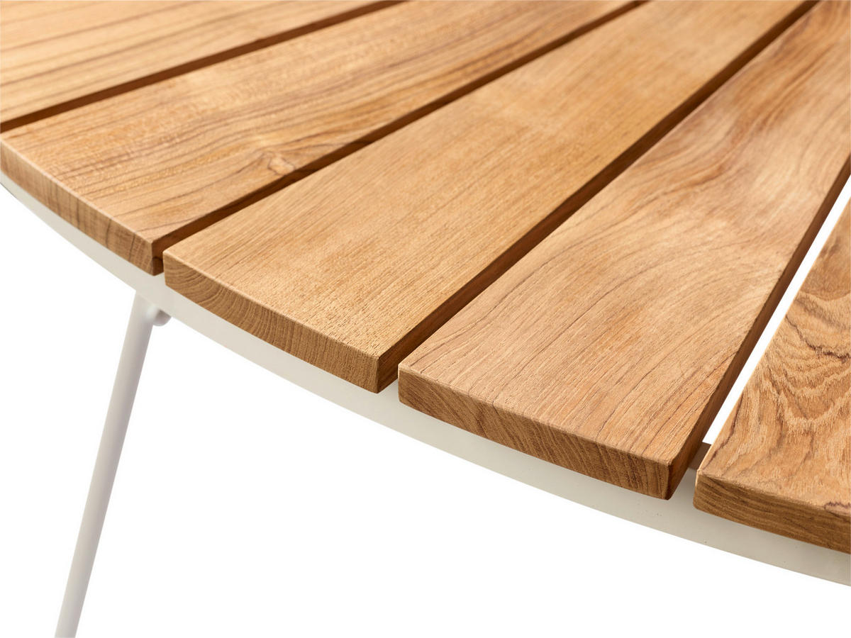 GARTENTISCH 130/130/74 cm Holz, Metall rund  - Weiß Hochglanz/Teakfarben, Natur, Holz/Metall (130/130/74cm) - Gardenson