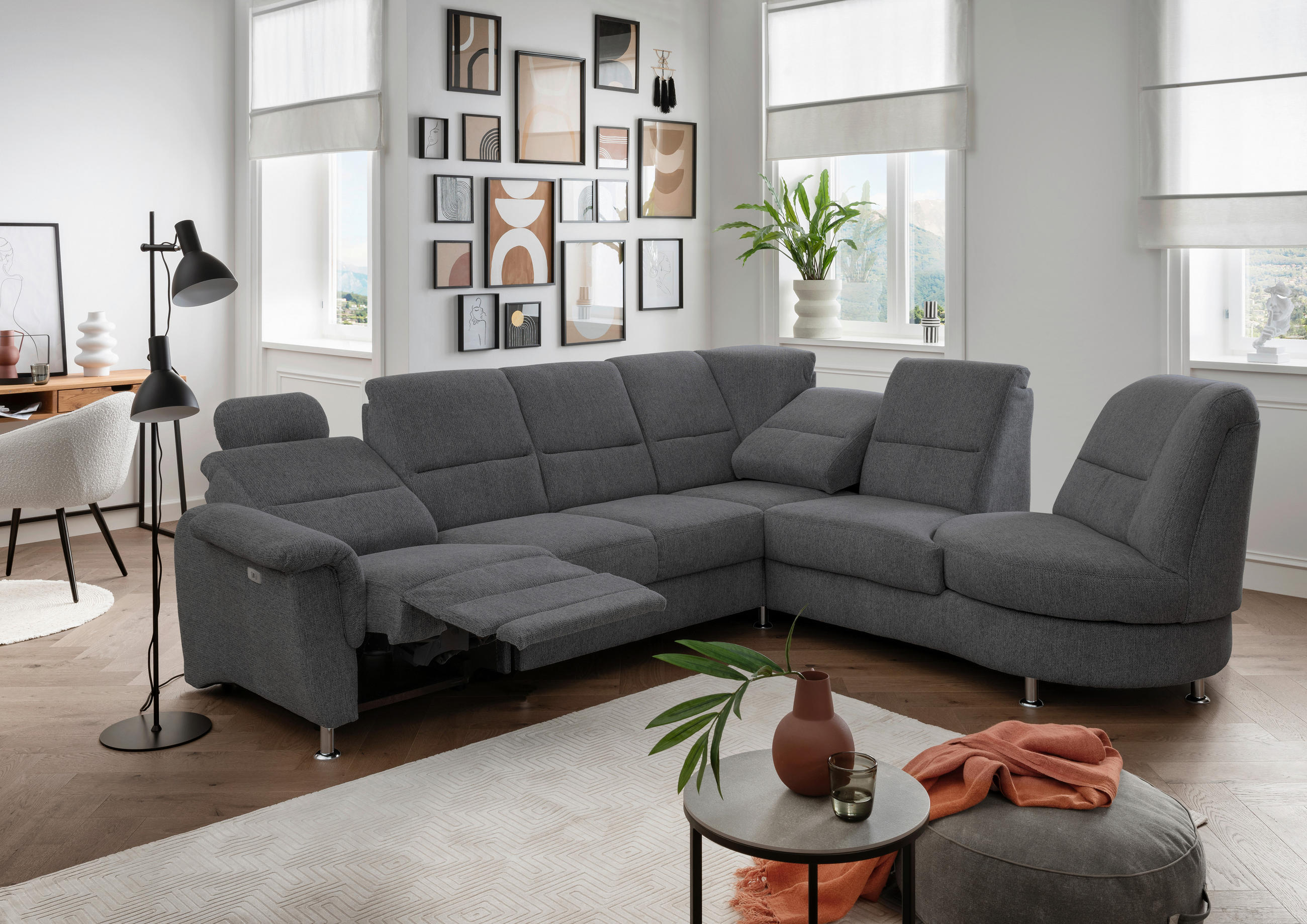 ECKSOFA Anthrazit Chenille  - Chromfarben/Anthrazit, MODERN, Textil/Metall (275/236cm) - Livetastic