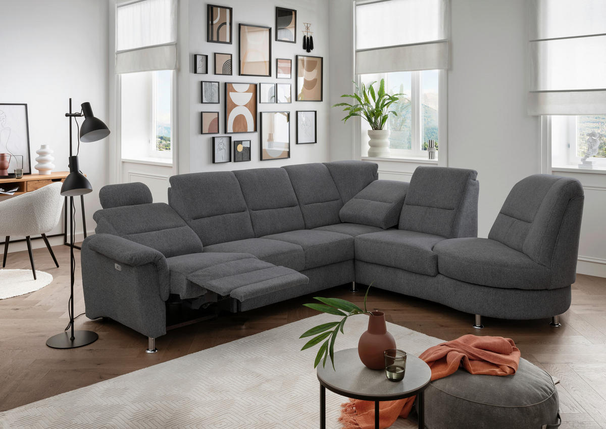 ECKSOFA in Chenille Anthrazit  - Chromfarben/Anthrazit, Modern, Textil/Metall (275/236cm) - Livetastic