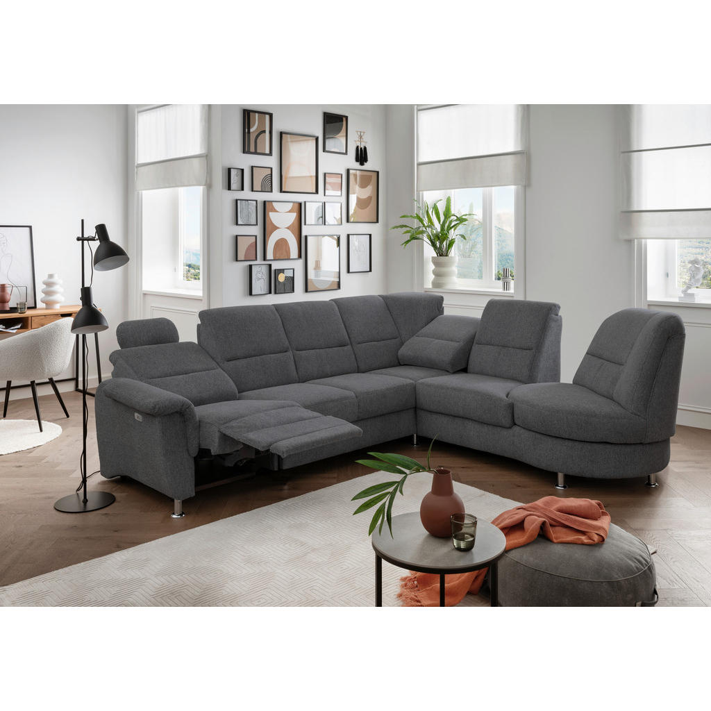 Thumbnail - Livetastic Ecksofa, Anthrazit, Textil, Uni, 6-Sitzer, Ottomane rechts, L-Form, 275x236 cm, Made in EU, seitenverkehrt er...