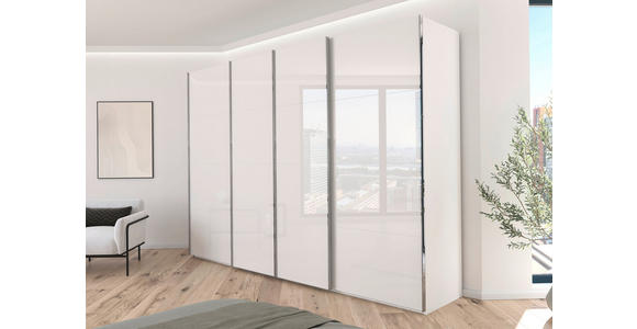 SCHWEBETÜRENSCHRANK 271/223/68 cm 4-türig Weiß - Chromfarben/Weiß, Design, Glas/Holzwerkstoff (271/223/68cm) - Novel