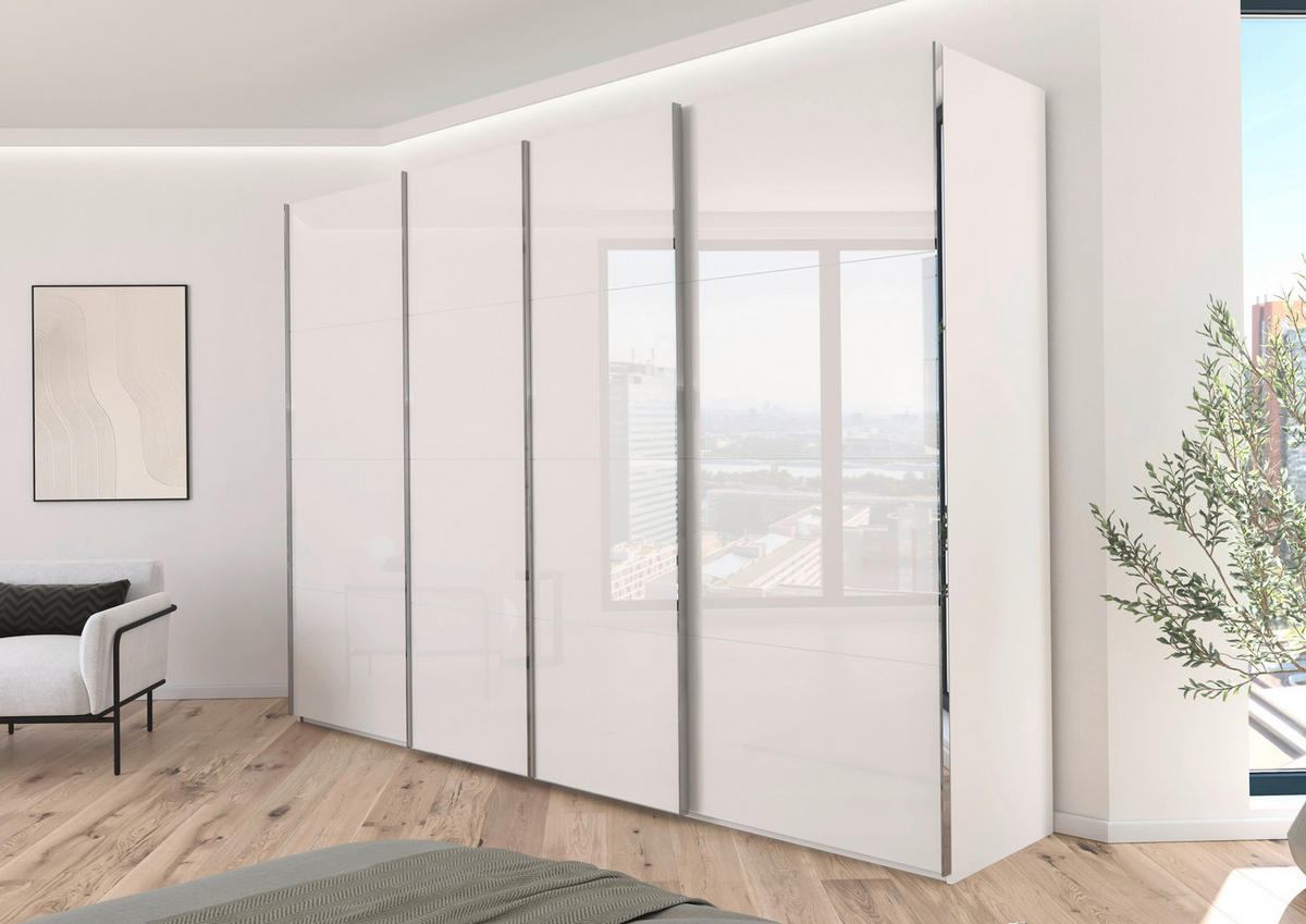 SCHWEBETÜRENSCHRANK 271/223/68 cm 4-türig Weiß  - Chromfarben/Weiß, Design, Glas/Holzwerkstoff (271/223/68cm) - Novel