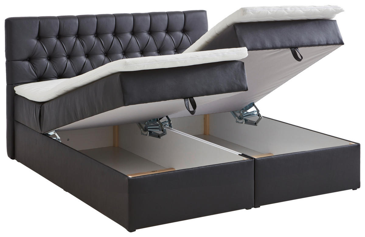 BOX-ÁGY 180/200 cm  fekete  - fekete, Modern, műanyag/textil (180/200cm) - MID.YOU