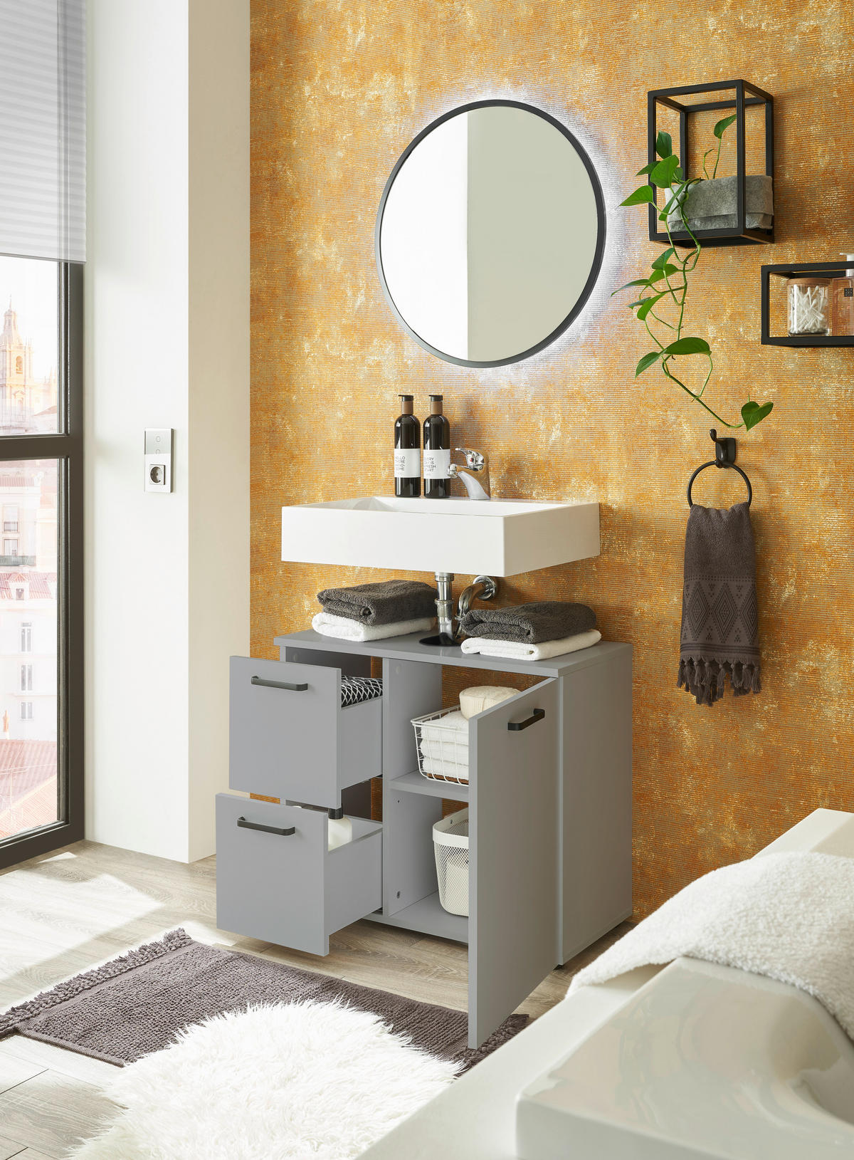WASCHBECKENUNTERSCHRANK 70/60/35 cm  - Schwarz/Grau, MODERN, Holzwerkstoff/Kunststoff (70/60/35cm) - MID.YOU