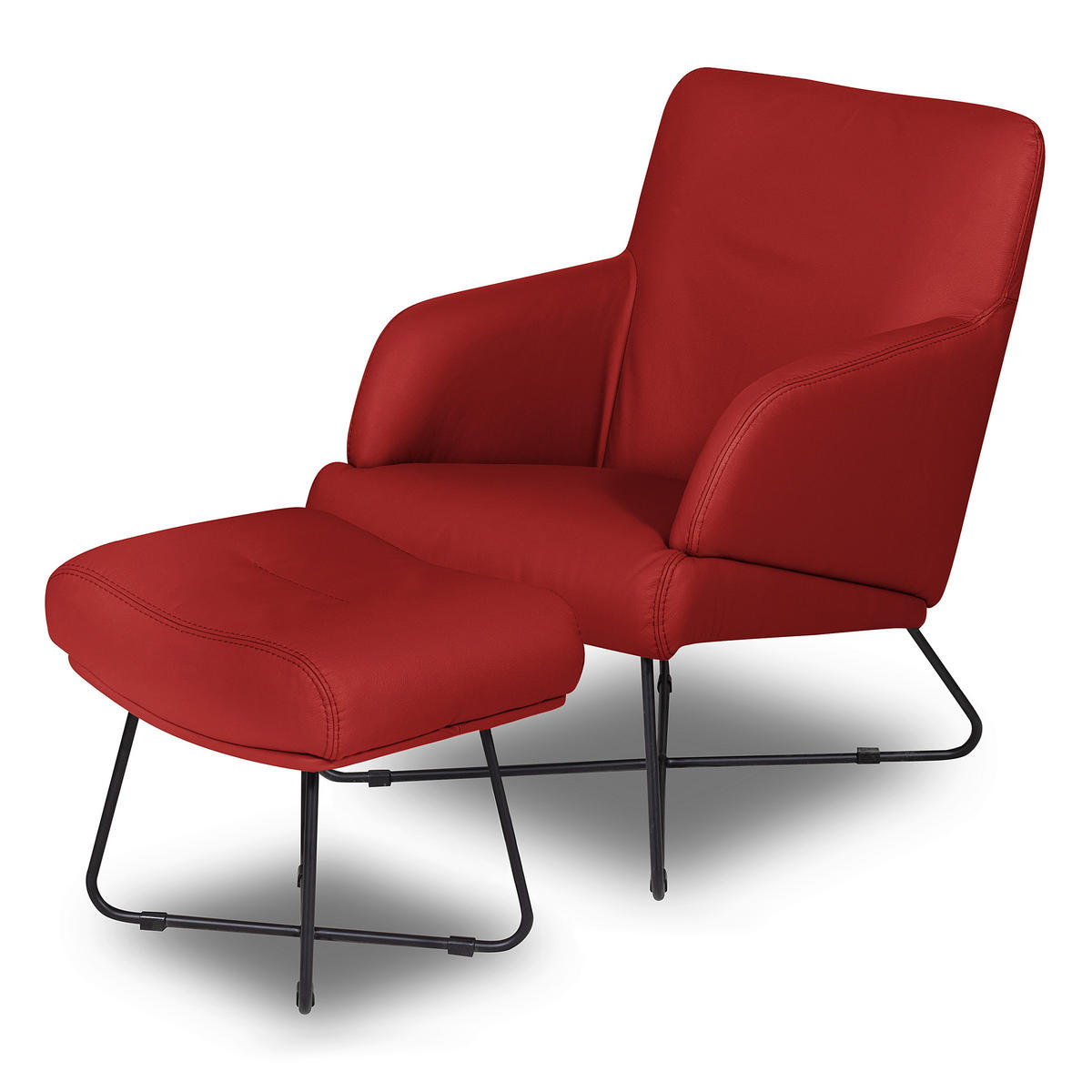 SESSELSET Echtleder Hocker    - Rot/Schwarz, Design, Leder/Metall (67/87/74cm) - Livetastic