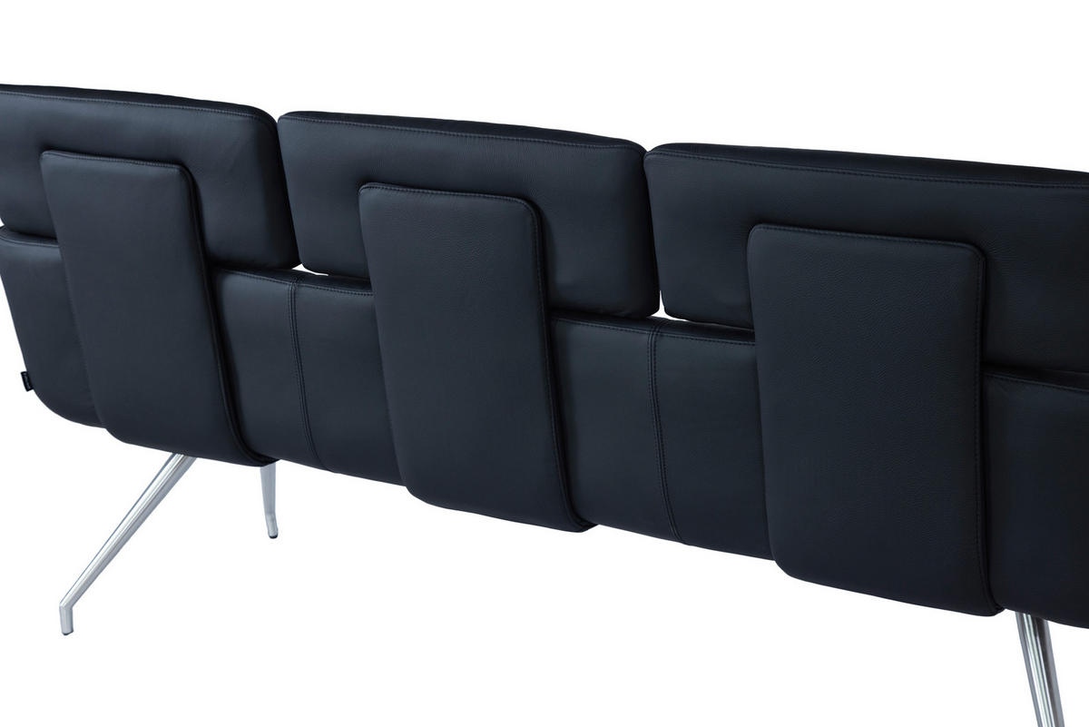 SITZBANK 200/92,5/67 cm Echtleder Schwarz, Edelstahlfarben  - Edelstahlfarben/Schwarz, Design, Leder/Metall (200/92,5/67cm) - Dieter Knoll
