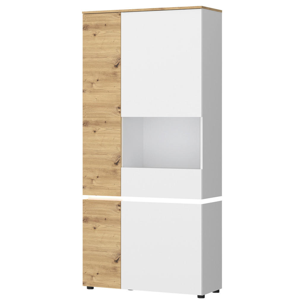 Vitrine Luci Weiß Eiche Artisan/Weiß B: 90,4 cm