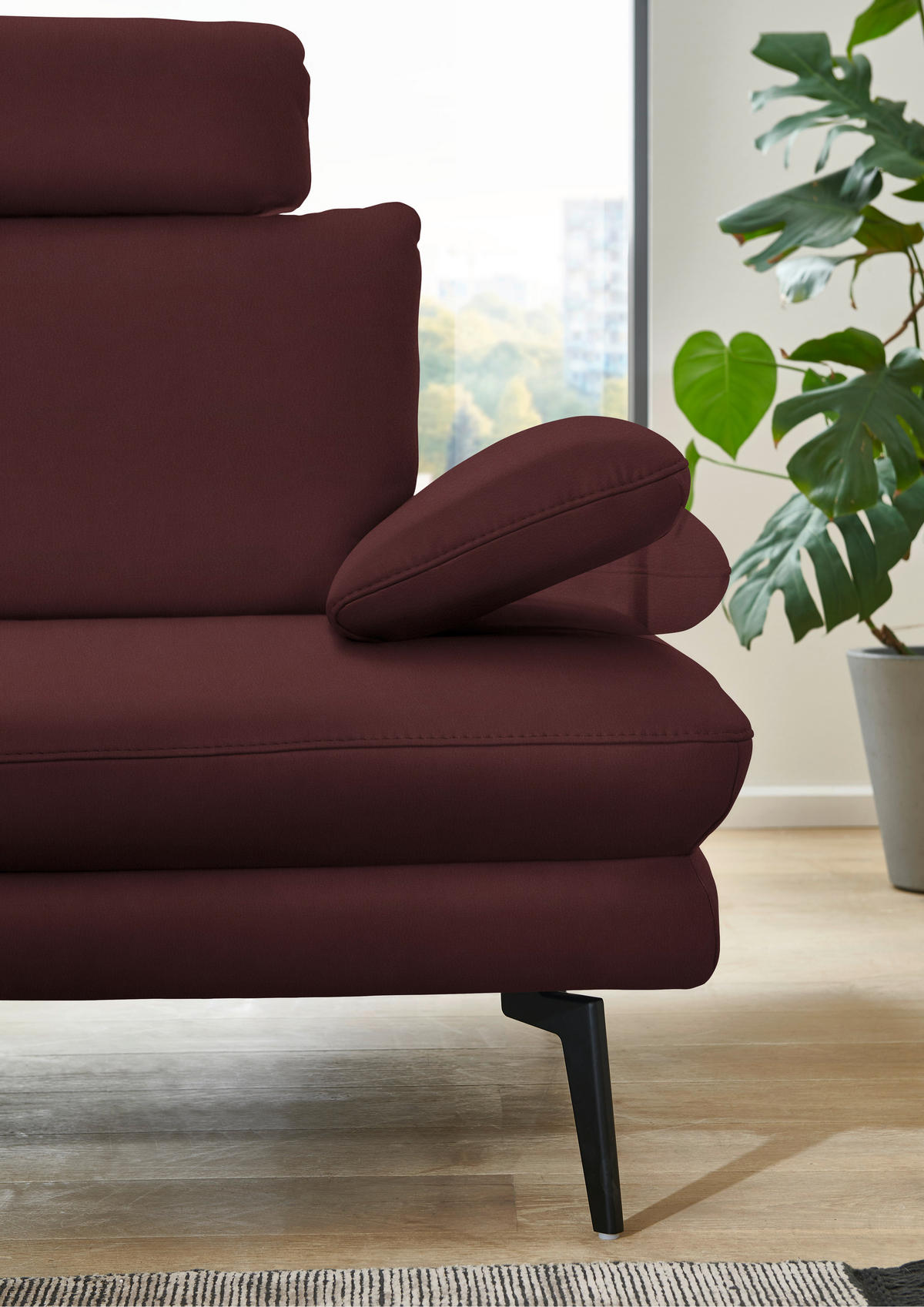 ECKSOFA in Echtleder Beere  180/310 cm  - Beere/Schwarz, Design, Leder/Metall (180/310cm) - Dieter Knoll