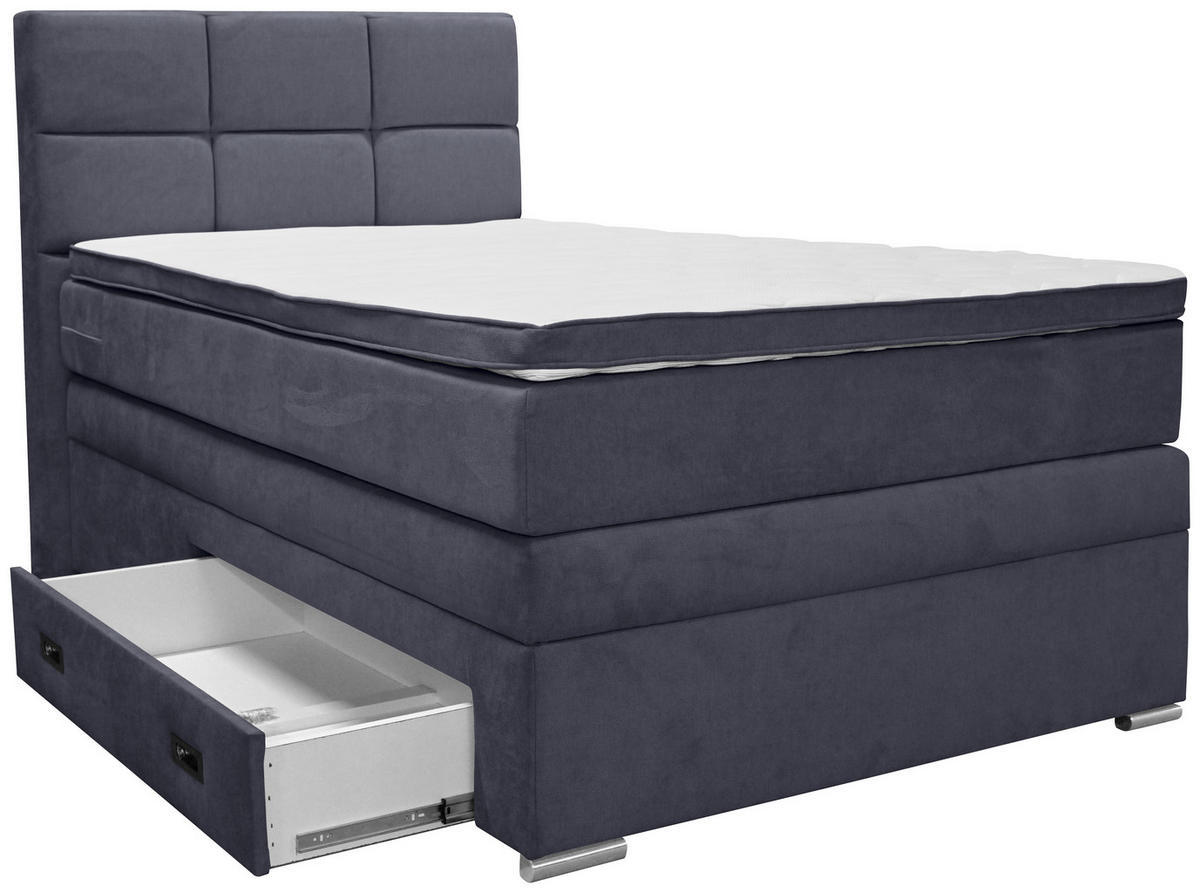 BOXSPRINGBETT 120/200 cm  Dunkelblau  - Alufarben/Dunkelblau, Konventionell, Kunststoff/Textil (120/200cm) - Carryhome