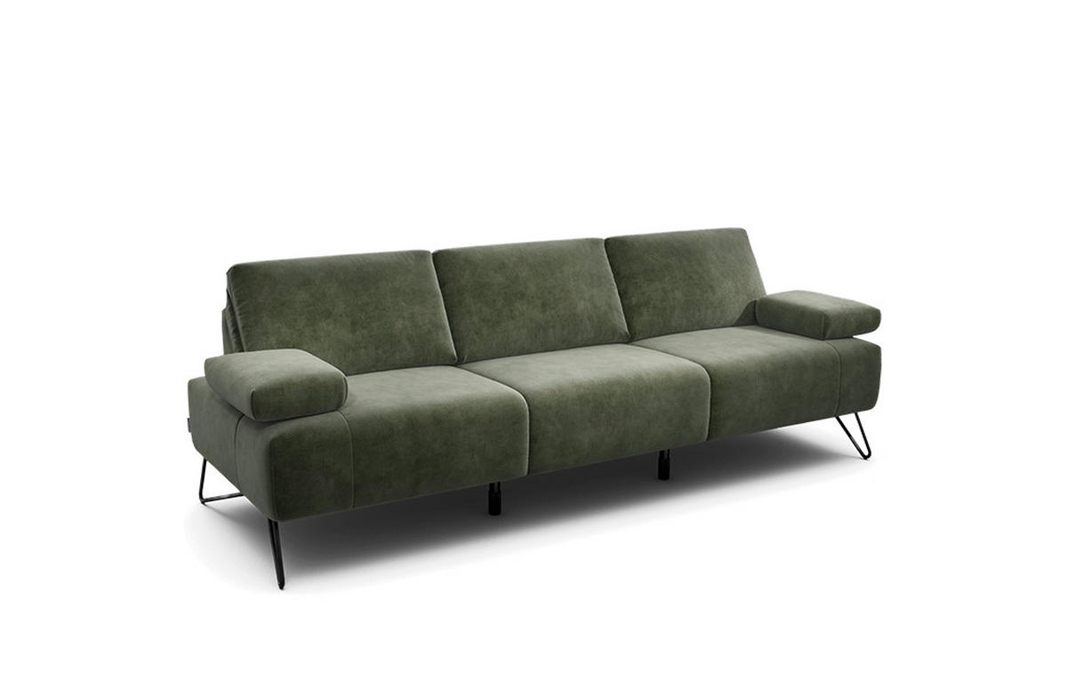 3-SITZER-SOFA Samt Waldgrün  - Waldgrün/Schwarz, Design, Textil/Metall (234-264/85/86-94cm) - SENSOO