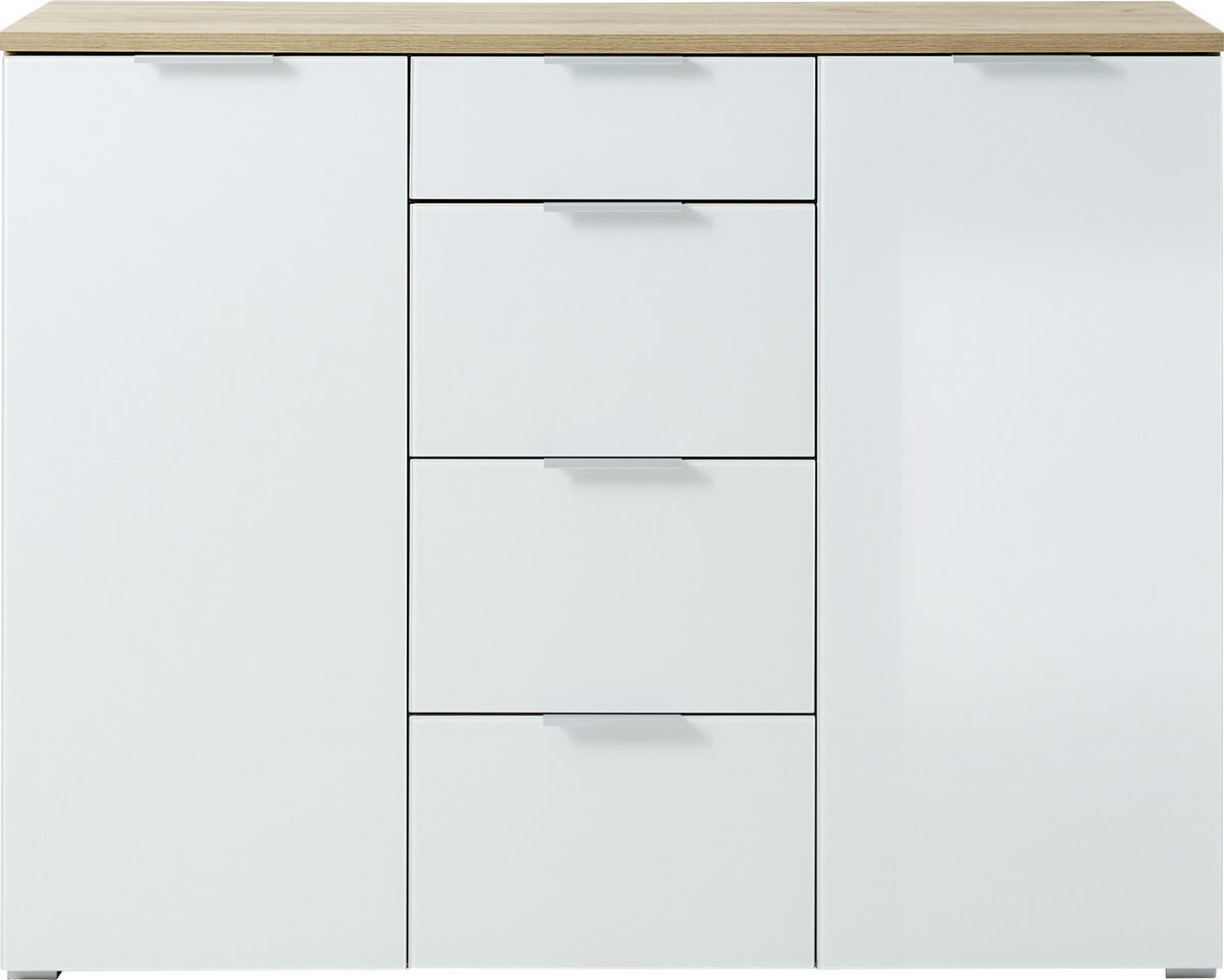 SIDEBOARD 134/105/40 cm  in Weiss, Eichefarben  - Weiss/Eichefarben, Konventionell, Glas/Holzwerkstoff (134/105/40cm)