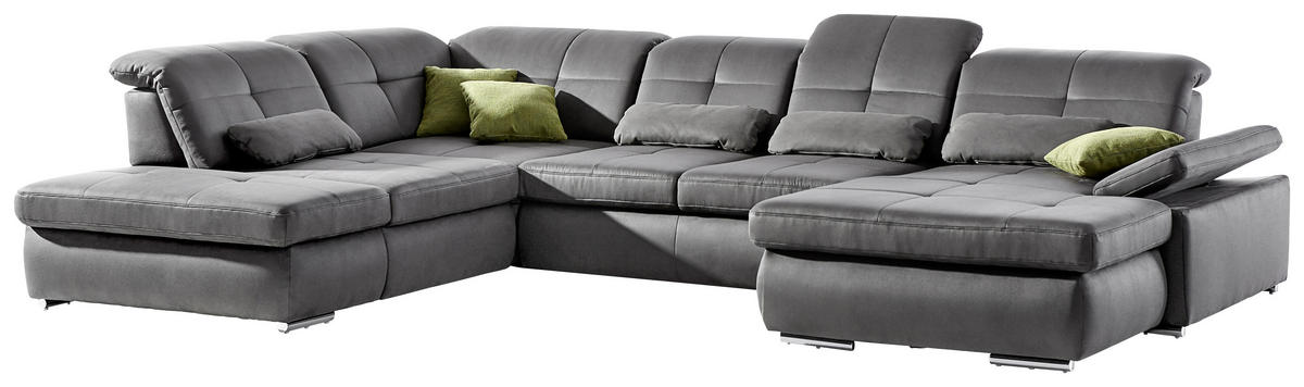 WOHNLANDSCHAFT in Mikrofaser Grau  - Chromfarben/Grau, Design, Holzwerkstoff/Textil (260/371/195cm) - Beldomo Style