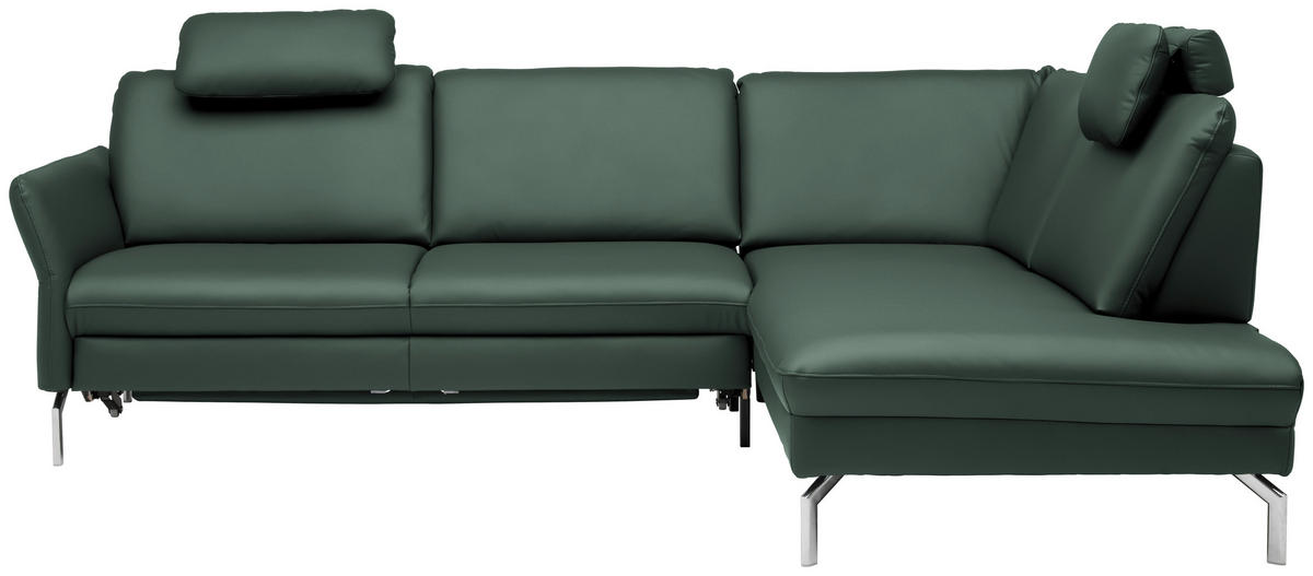ECKSOFA in Echtleder Opal  - Opal/Alufarben, Konventionell, Leder/Metall (284/220cm) - Beldomo Premium