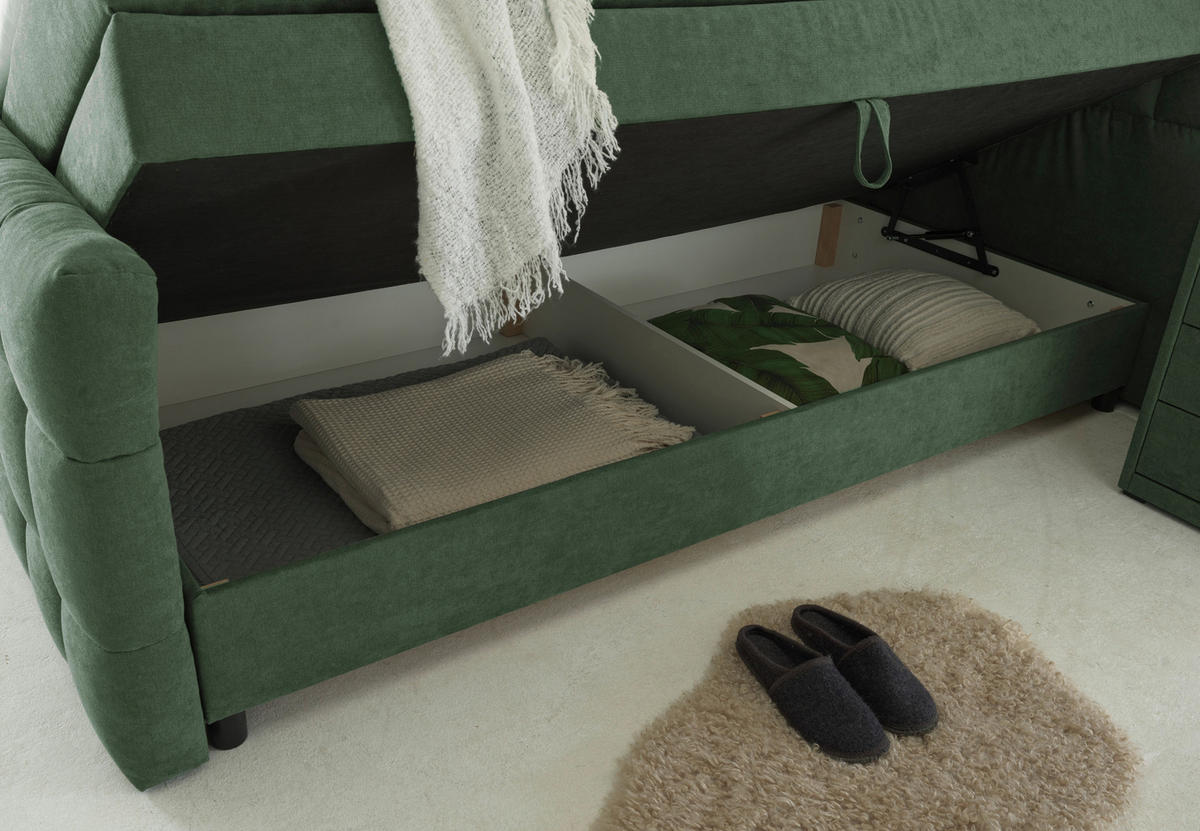 BOXSPRINGBETT 180/200 cm  in Olivgrün  - Schwarz/Olivgrün, Modern, Holzwerkstoff/Kunststoff (180/200cm) - MID.YOU