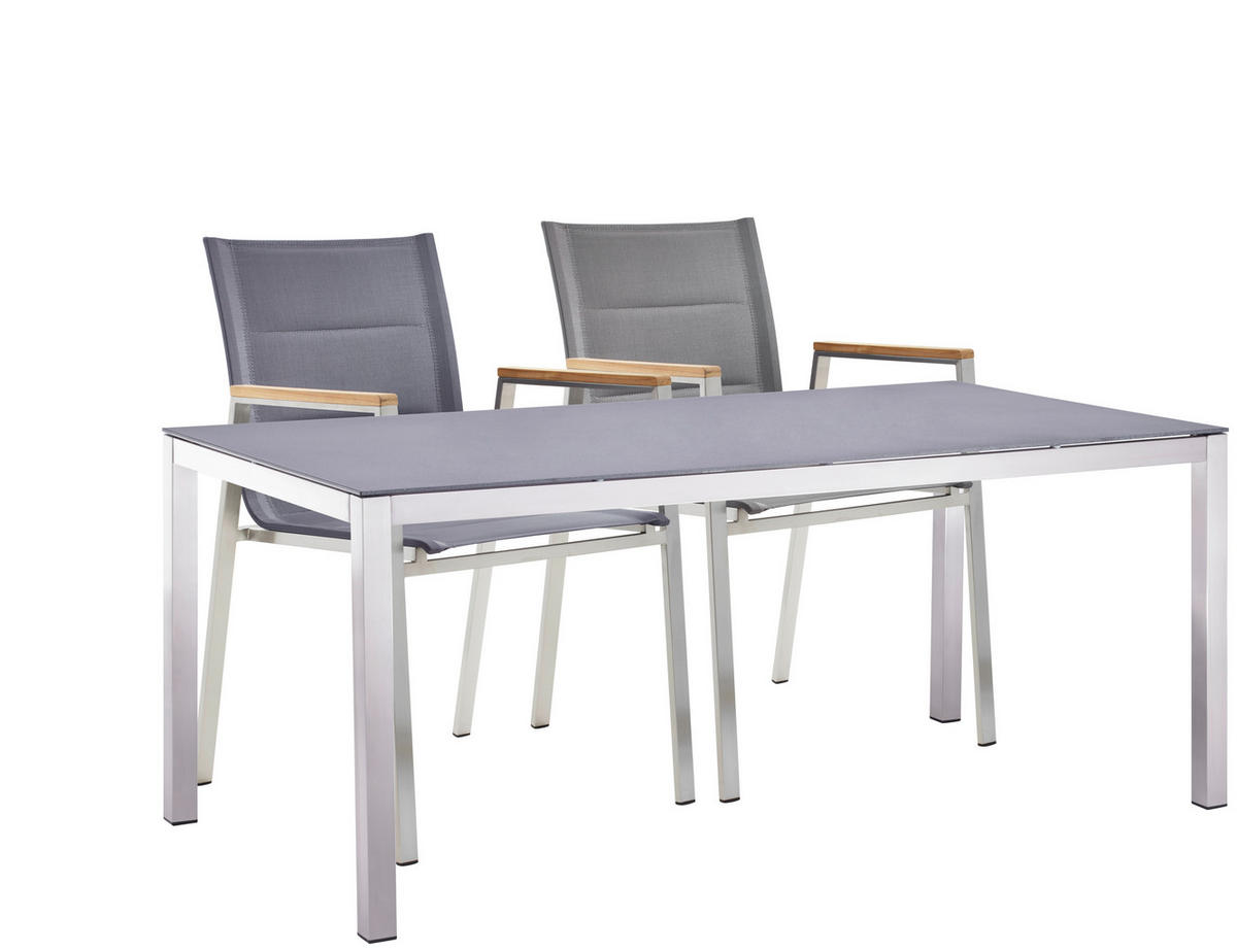 VRTNA MIZA kovina, steklo siva, barve nerjavečega jekla  - barve nerjavečega jekla/siva, Design, kovina/steklo (180/90/75cm) - Amatio