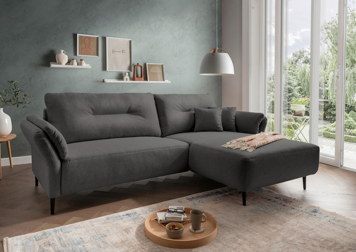 ECKSOFA in Mikrofaser Anthrazit  - Anthrazit/Schwarz, Modern, Holz/Textil (269/172cm) - MID.YOU