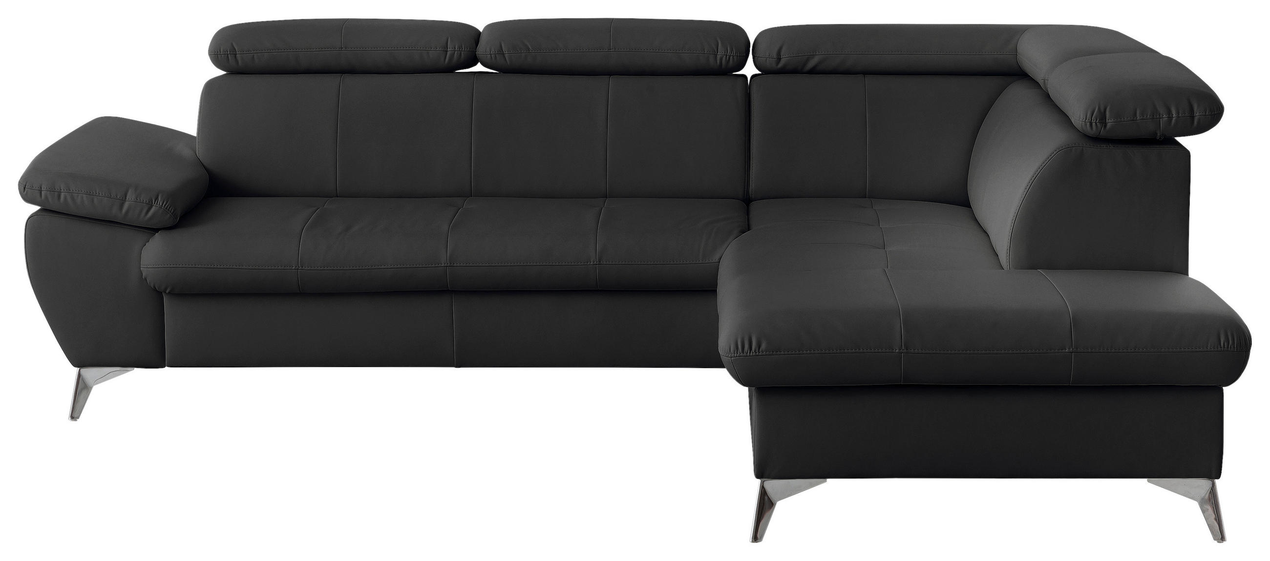 ECKSOFA Schwarz Lederlook Bettkasten, Schlaffunktion, Armteilverstellung, Kopfteilverstellung  - Chromfarben/Schwarz, KONVENTIONELL, Textil/Metall (256/209cm) - Livetastic