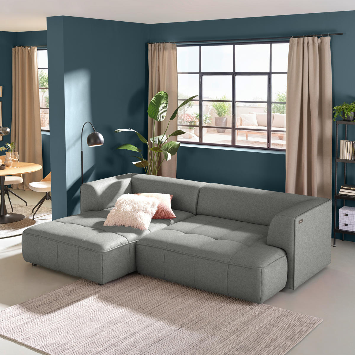 ECKSOFA Webstoff Grau  - Schwarz/Grau, Design, Kunststoff/Textil (188/288cm) - Welnova