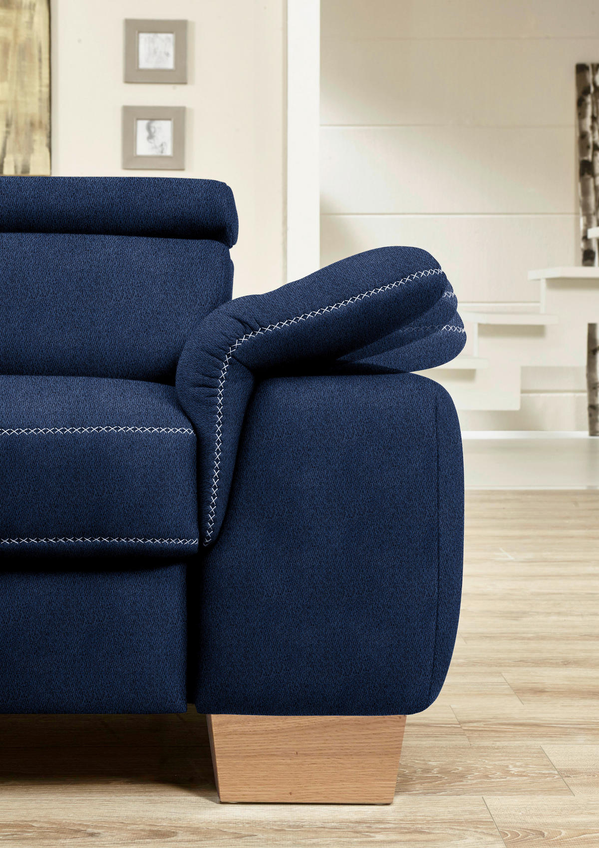 ECKSOFA in Mikrofaser Dunkelblau  273/226 cm  - Eichefarben/Beige, Natur, Holz/Textil (273/226cm) - Beldomo System