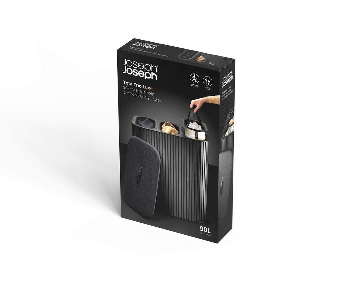 WÄSCHESAMMLER - Schwarz, Basics, Leder/Naturmaterialien (60,8/73,5/40,6cm) - Joseph Joseph