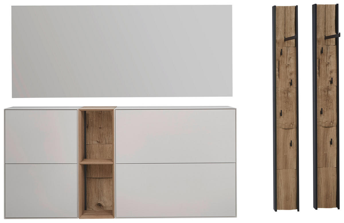 GARDEROBE 256/174/20 cm  - Weiss/Eichefarben, Design, Glas/Holz (256/174/20cm) - Johann Jakob