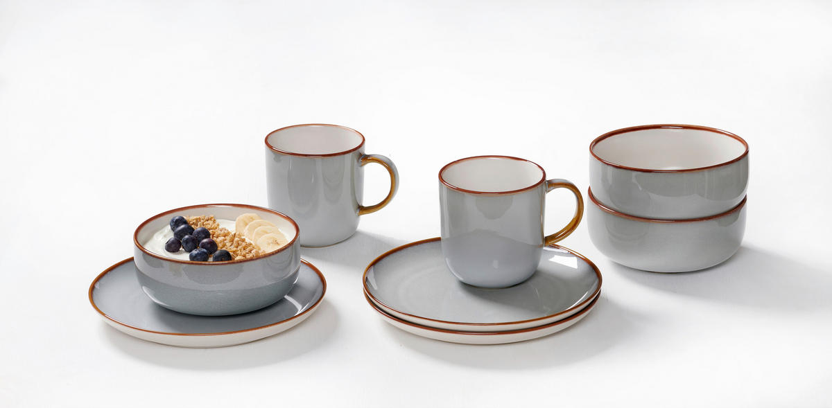 FRÜHSTÜCKSSERVICE Grau PORTOFINO  - Grau, Trend, Keramik (33,5/21,5/22cm) - Ritzenhoff Breker