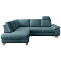 ECKSCHLAFSOFA Cord Petrol  inkl. Bettkasten, Schlaffunktion, Armteilverstellung, Sitztiefenverstellung, Liegefläche im Originalstoff, Kopfstütze  - Wildeiche/Petrol, MODERN, Holz/Textil (206/261cm) - Livetastic