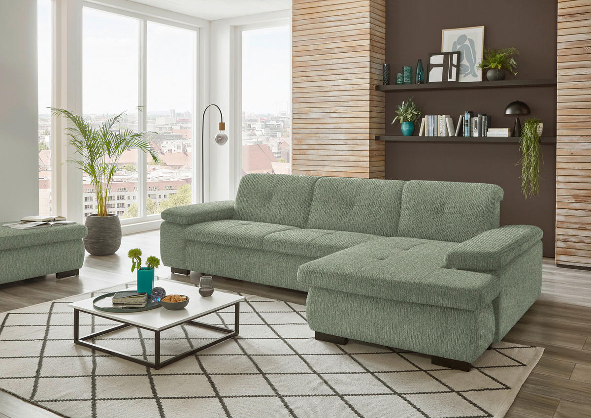 ECKSOFA in Flachgewebe Grün  - Schwarz/Grün, Design, Textil/Metall (297/174cm) - Beldomo Style