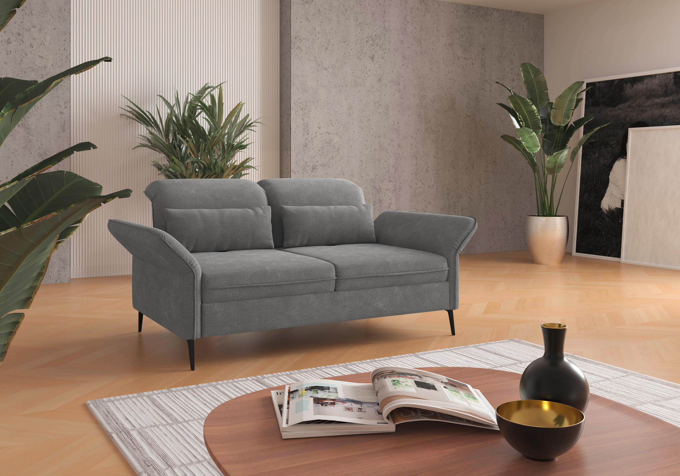 2,5-SITZER in Flachgewebe Grau  - Schwarz/Grau, Konventionell, Textil/Metall (189/92/123cm) - Sit & More