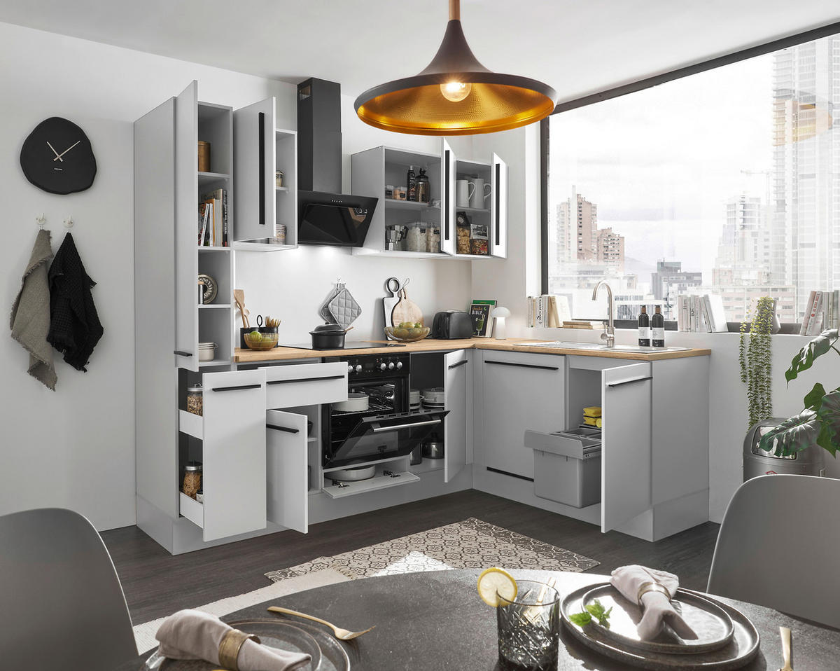 ECKKÜCHE 250/175 cm  in Weiß, Eichefarben  - Eichefarben/Schwarz, Design, Holzwerkstoff/Kunststoff (250/175cm) - MID.YOU