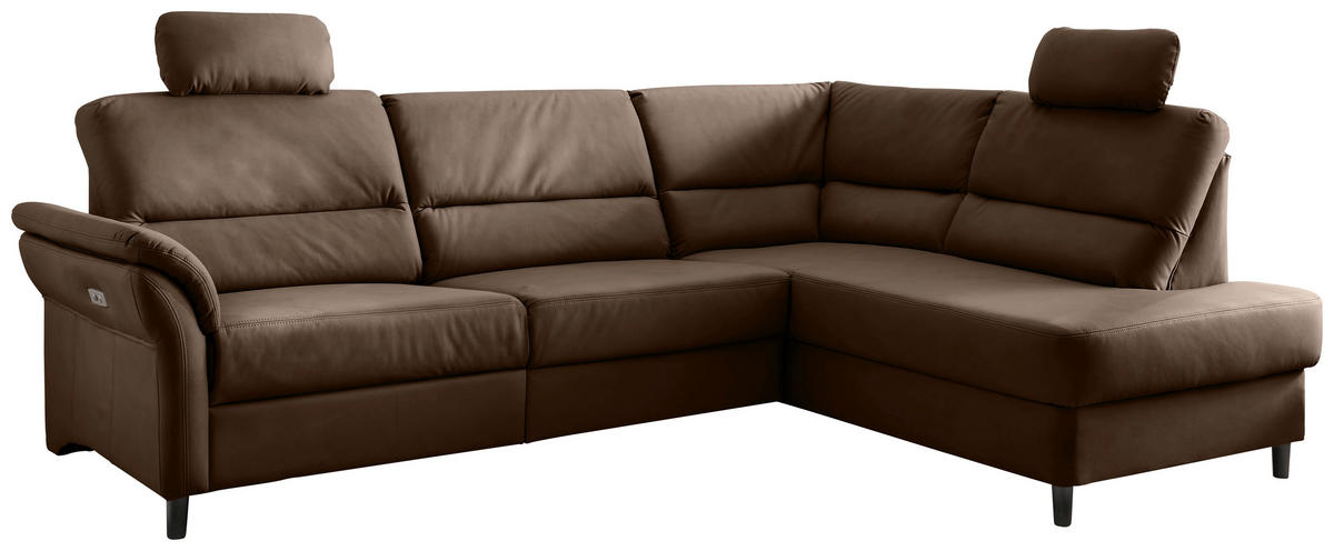 ECKSOFA in Lederlook Braun  - Schwarz/Braun, Modern, Holz/Textil (266/190cm) - Livetastic