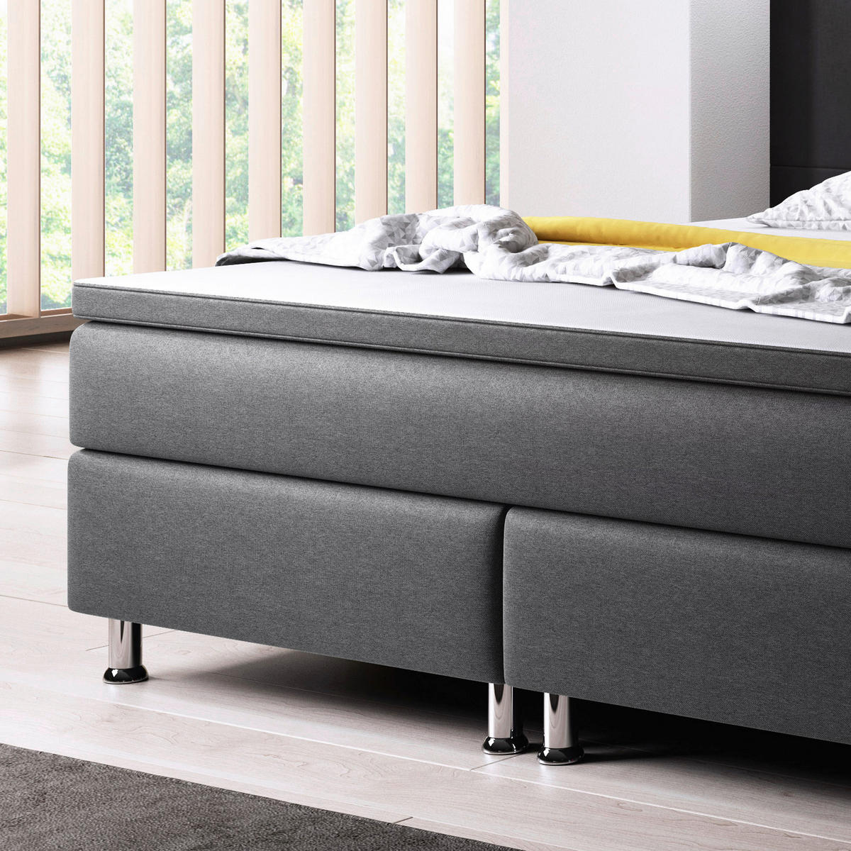 BOXSPRINGBETT 180/200 cm  in Anthrazit  - Anthrazit/Silberfarben, KONVENTIONELL, Textil/Metall (180/200cm) - MID.YOU