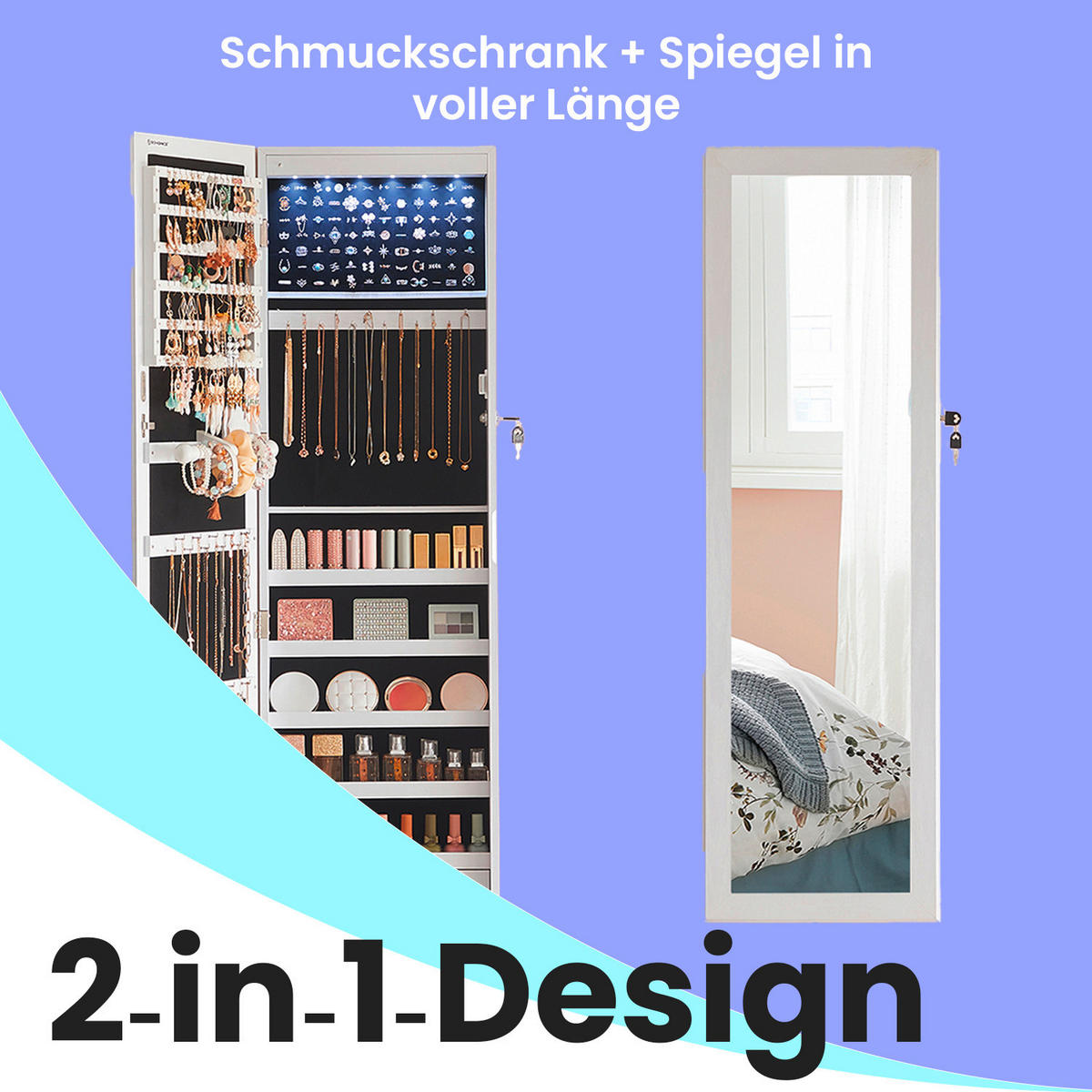 SCHMUCKSCHRANK - Weiß, Basics, Holzwerkstoff/Metall (37/110/10cm)