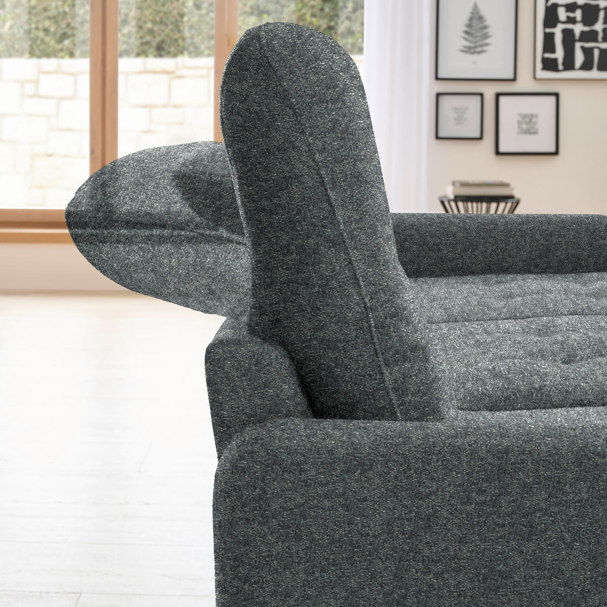 ECKSOFA Grau Chenille  - Schwarz/Grau, KONVENTIONELL, Textil/Metall (254/190cm) - Livetastic