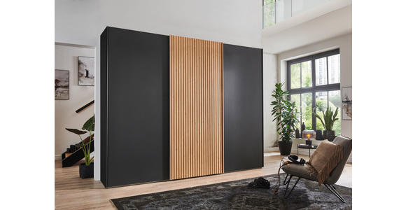 SCHWEBETÜRENSCHRANK  in Graphitfarben, Eiche Bianco  - Eiche Bianco/Graphitfarben, Design, Holzwerkstoff (300/217/67cm) - Novel