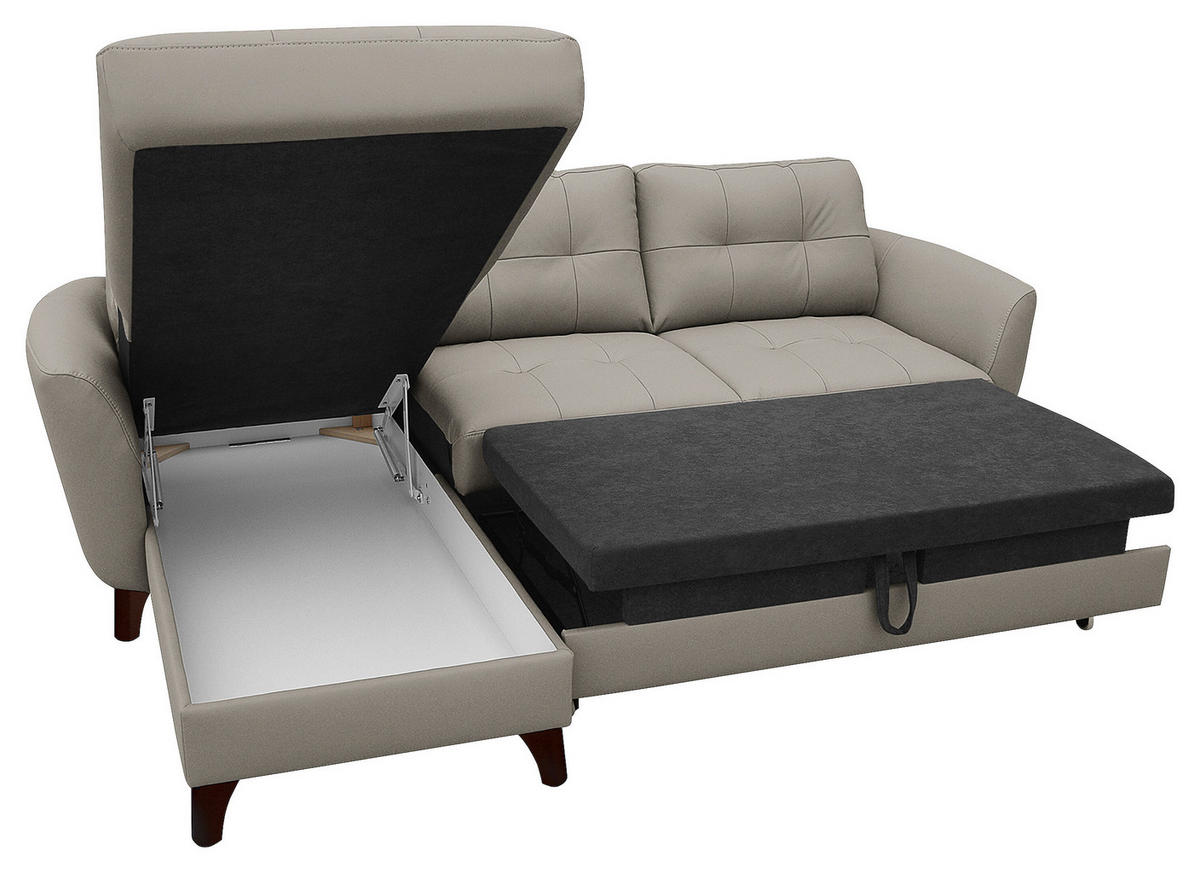 ECKSOFA Platinfarben Echtleder Lederlook  - Platinfarben/Buchefarben, Design, Leder/Holz (238/168cm) - Livetastic