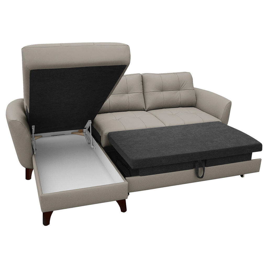 Thumbnail - Livetastic Ecksofa, Platin, Textil, Leder, Echtleder, Rindleder, Buche, 3-Sitzer, Ottomane links, L-Form, 238x168 cm, Ma...