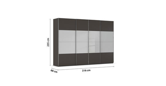 SCHWEBETÜRENSCHRANK 316/235/68 cm 4-türig Graphitfarben, Seidengrau  - Chromfarben/Seidengrau, KONVENTIONELL, Glas/Holzwerkstoff (316/235/68cm) - Novel