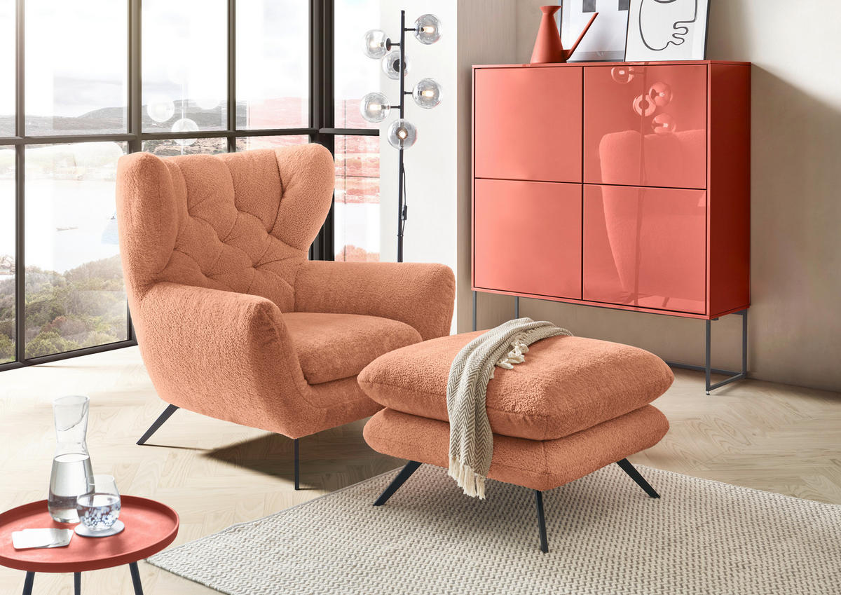 CHESTERFIELD-SESSEL Chenille Altrosa  - Schwarz/Altrosa, MODERN, Textil/Metall (100/94/95cm) - Pure Home Lifestyle