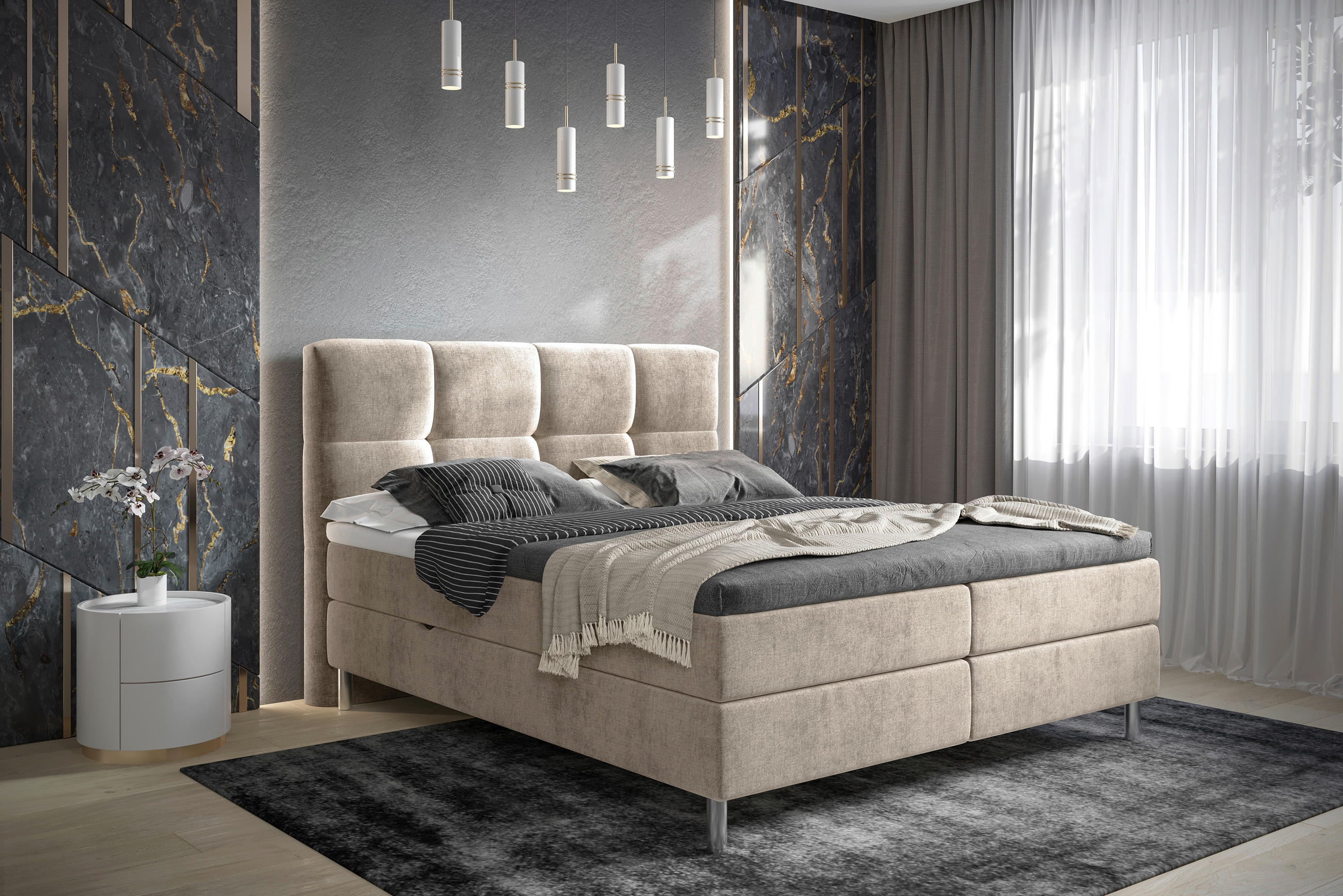 BOXBETT 180/200 cm  in Taupe  - Taupe/Chromfarben, Design, Holz/Holzwerkstoff (180/200cm) - Esposa