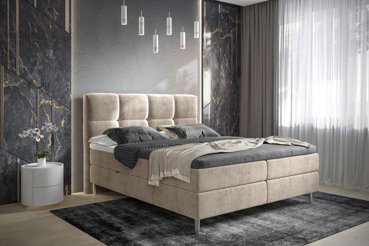BOXBETT 140/200 cm  in Taupe  - Taupe/Chromfarben, Design, Holz/Holzwerkstoff (140/200cm) - Esposa