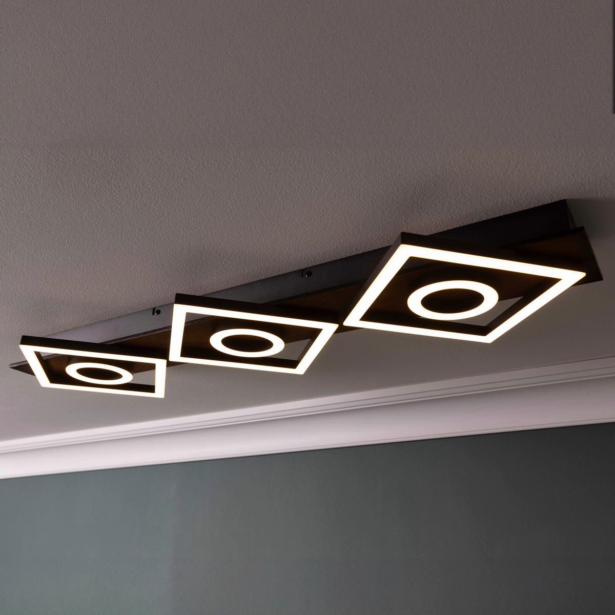 LED-DECKENLEUCHTE    88/6,5/28 cm  - Eiche dunkel/Schwarz, Design, Holz/Kunststoff (88/6,5/28cm) - Brilliant