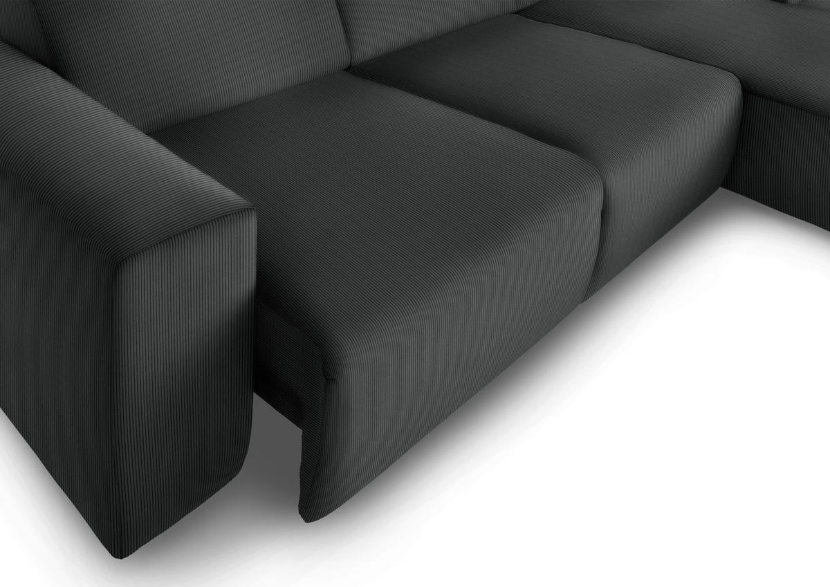 ECKSOFA in Feincord Anthrazit  - Anthrazit/Schwarz, Design, Kunststoff/Textil (301/177cm) - Beldomo Style