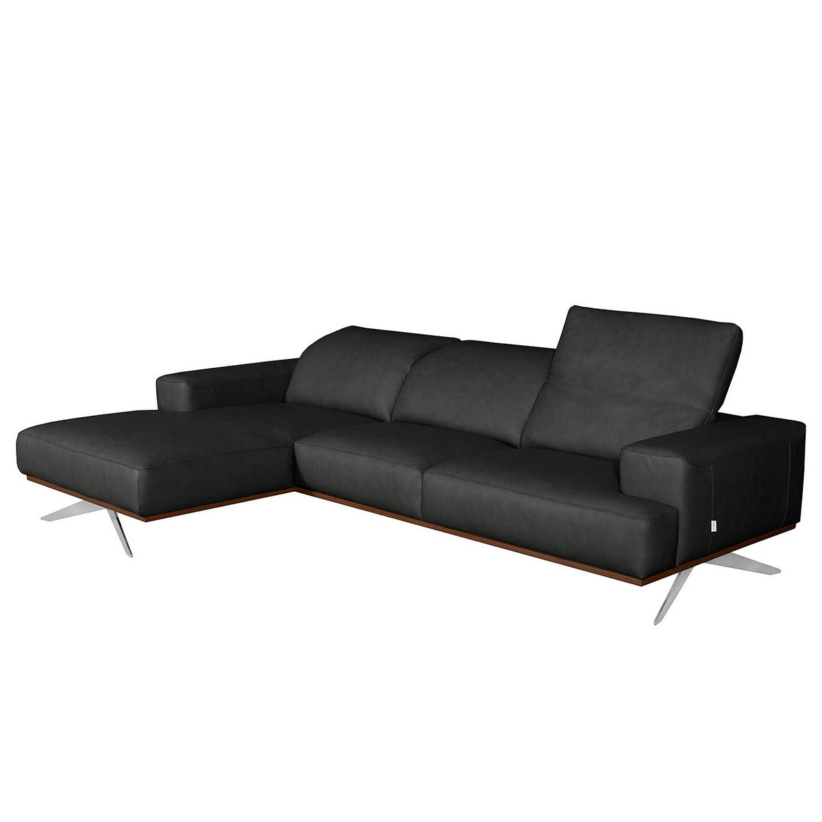 ECKSOFA  in Echtleder Schwarz  187/295 cm  - Chromfarben/Schwarz, Design, Leder/Metall (187/295cm) - Livetastic